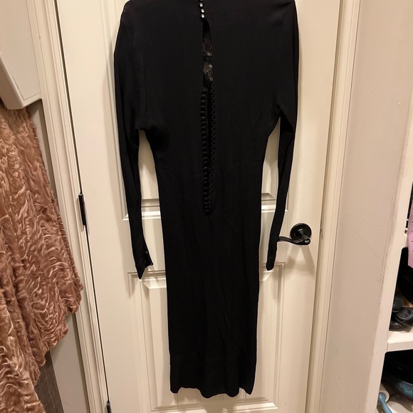 vintage 1930s black crepe mourning dress lace cutout, front gathers, Buttons - Picture 9 of 14